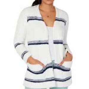 Style & Co. White Cardigan with Navy Stripes